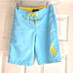 Polo Ralph Lauren Blue Swim Trunks Boys S 8 Board‎ Shorts Pockets Swimwear Pony